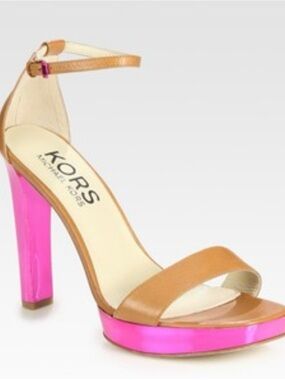 Michael Kors Tan Leather Sandal with fuchsia platform heel